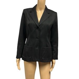 BCBGMaxazria Black 3 Button Slim Fit Shoulder Pad Pocket Blazer Jacket Womens 4